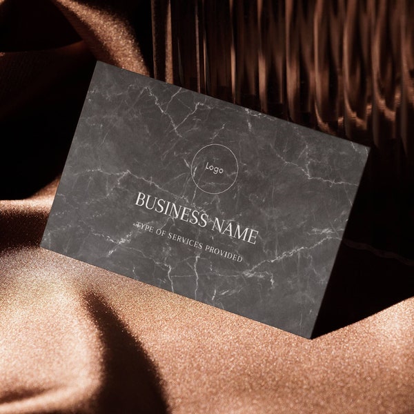 Modern Business Card | Black Marble Design | Small Business Owner | Edit on Canva