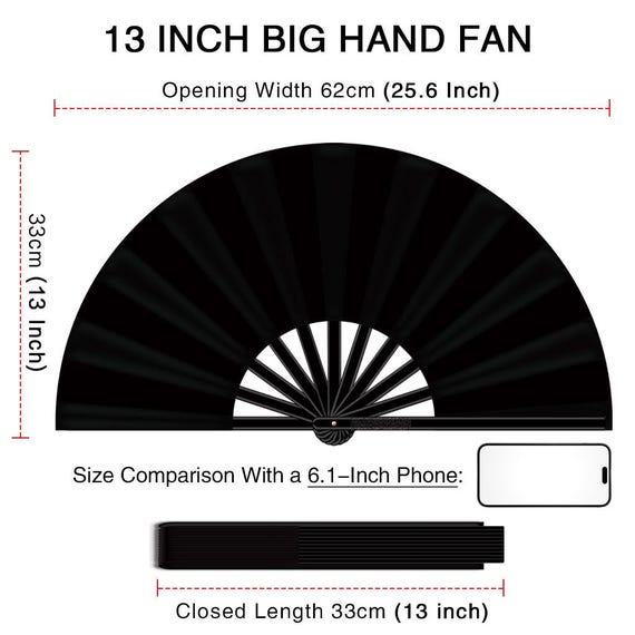 35,6 Cm Großer Schwarzer Klack-Fächer Für Line Dance – Faltbar, Laut & Stylisch – Perfekt Für Partys, Hochzeiten, Raves & Tai Chi!