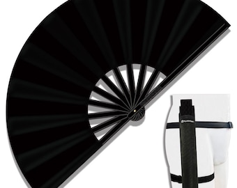 Large Folding Rave Clack Hand Fan with Holster, EDM Festival Party Decoration