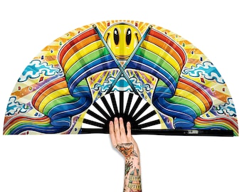 Pride Large Rave Festivals Loud Clack Satin Hand Held Folding Fan for men women