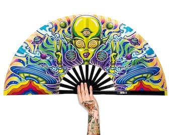 Alien Large Rave Festivals Loud Clack Satin Hand Held Folding Fan for men women