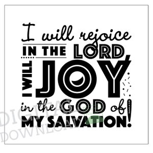 Joy Salvation Habakkuk 3:18 printable scripture text black and adult colouring - Square - PDF, PNG, SVG - 5.5x5.3 in - scalable, Download.