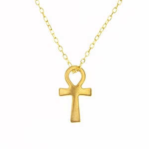 14K Gold Ankh Pendant Necklace: Minimalist Spiritual Jewelry