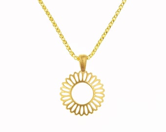 14k Gold Sun Pendant Necklace: Dainty Unisex Charm