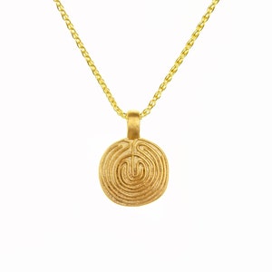 Minoan Daedalus 14k Solid Gold Maze, Labyrinth Necklace, Round Maze Charm Pendant, Minimal Jewelry, by Lena Mara