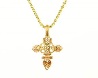 14k Solid Gold Coptic Cross Pendant - Ethiopian Unisex Charm