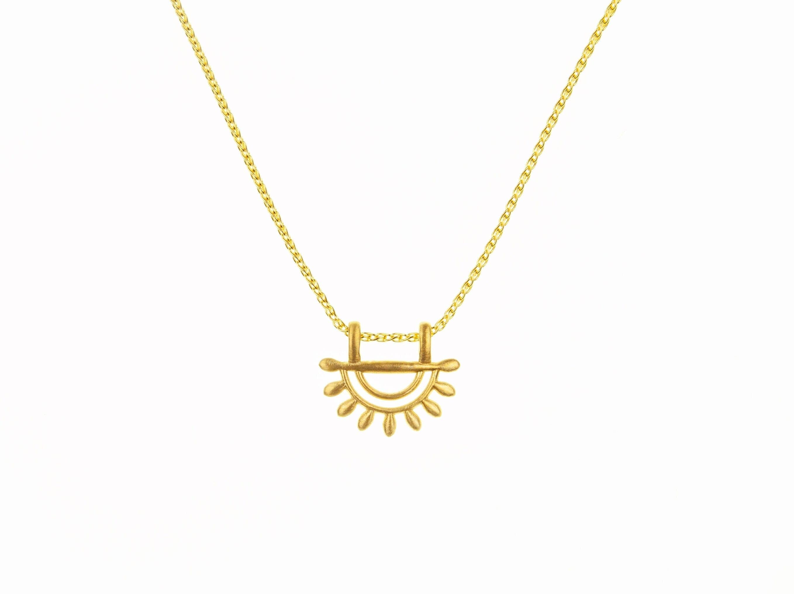 14k Solid Gold Sun Pendant Necklace - Nature Inspired Unisex Jewelry