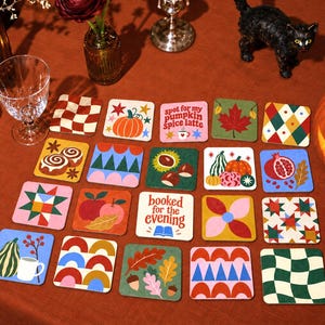 Herfstonderzetters | Retro herfstdecoratie, gezellige woonaccessoires (9 cm x 9 cm)