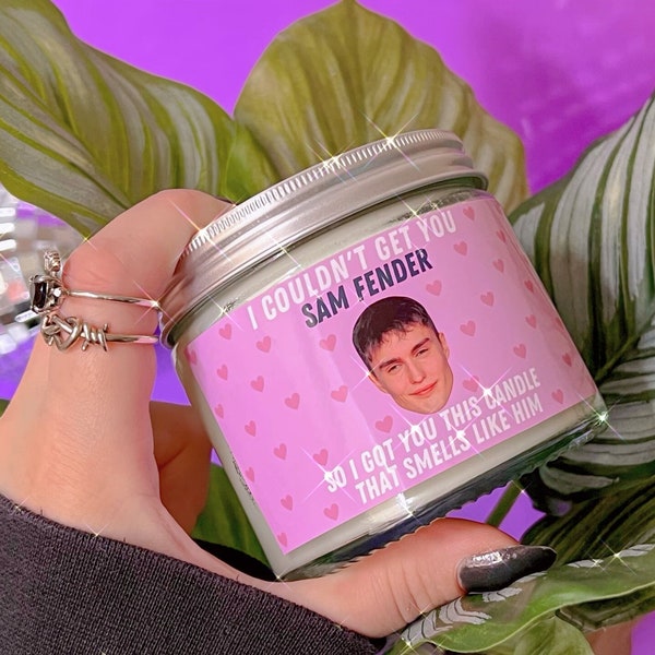 Sam Fender scented 9oz soy wax candle | Large vegan candle with lid | Digital art | Cute and funny gift, birthday candle, novelty present