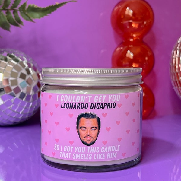Leonardo DiCaprio scented soy wax candle | Large 9oz fandom inspired candle | Cute novelty gift, funny birthday candle