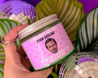 Ryan Gosling scented soy wax candle | Large vegan fandom inspired container candle | Funny novelty gift, pink birthday candle