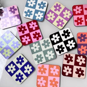 Groovy flower mix and match coasters | Funky, pastel, colourful coasters | Home decor, office table decor | Mug coasters