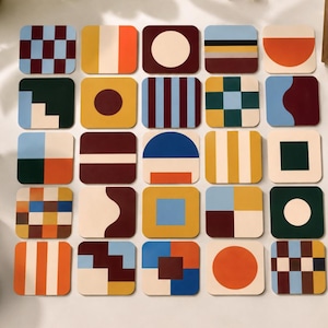 Mid Century Bauhaus inspired Coasters | Retro Modern Drink Coasters | Abstract Minimal Decor