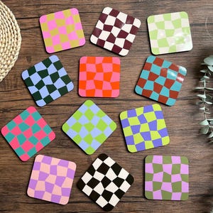 Checkerboard mix and match coasters | Funky, pastel, colourful coasters | Home decor, office table decor | Mug coasters, office table decor