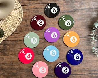 Lucky ball 8 mix and match coasters | Billiards pool ball 8 | Funky, colourful round coasters | Home decor, office table decor |Mug coasters