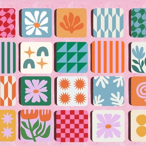 Abstrakte Korkuntersetzer: Retro-Blumenkunst, hitzebeständige, farbenfrohe Tischsets