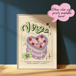 Verschiedene Sternzeichen Retro Druck | Retro Küchenbild | Ästhetische Wohnkultur | Geburtstagskuchen Illustration | Sternzeichen, Sternzeichen Druck