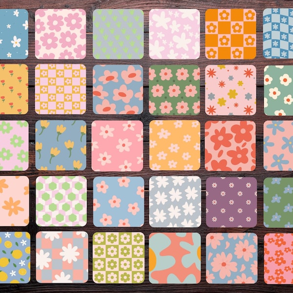 Retro Flower Coasters: Pastel Cottagecore Style, Cork Coasters