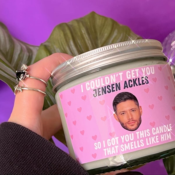 Jensen Ackles scented soy wax candle | Large 9oz fandom inspired candle | Cute, funny novelty gift | Birthday present