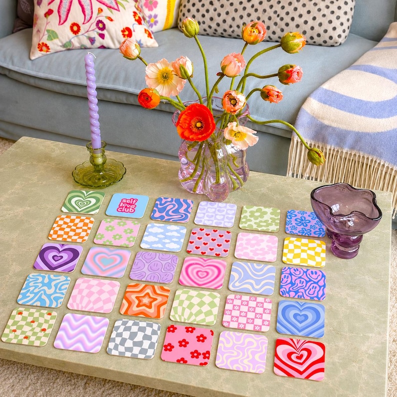 Single Wavy Line Pattern Pastel Cork Coasters | Checkerboard, Swirly, Hearts Designs - Etsy Ireland