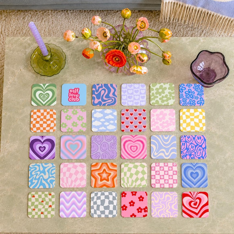 Single Wavy Line Pattern Pastel Cork Coasters | Checkerboard, Swirly, Hearts Designs - Etsy Ireland