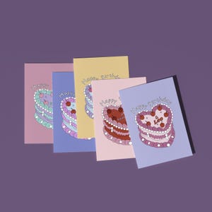 Cartões de aniversário retrô | Várias opções | Bolo retrô dobrado A5 com ilustração de signo | Cartão de felicitações com design colorido | Presente de aniversário