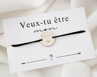 Carte Bracelet "Veux-tu être mon parrain ?" - bracelet personnalisé, bracelet demande parrain, bracelet cadeau parrain, bracelet pour lui