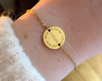 Bracelet personnalisé médaille à graver chaîne en acier inoxydable∙cadeau pour femme, cadeau naissance, cadeau personnalisé, bracelet prénom