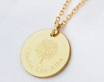 Collier personnalisé médaille à graver ARBRE DE VIE chaîne en acier inoxydable ∙ cadeau naissance, cadeau personnalisé, collier prénom