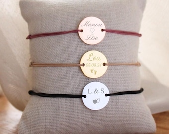 Bracelet personnalisé médaille à graver cordon ∙ cadeau fête des mères, cadeau personnalisé, bracelet prénom, bracelet cordon