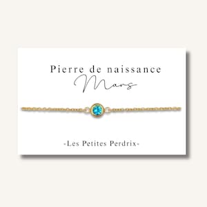 Carte Bracelet pierre de naissance mois de MARS chaine en acier inoxydable - bracelet personnalisé, bracelet pierre de naissance, cadeau