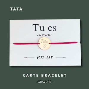 Carte Bracelet "Tu es une tata en or" - bracelet personnalisé, bracelet tata, bracelet cadeau, bracelet gravé tata