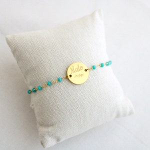 Bracelet personnalisé médaille à graver chaîne perles facettées bleues en acier inoxydable cadeau fête des mères, bracelet personnalisé image 2