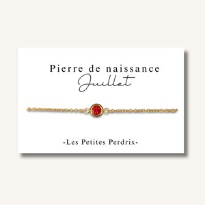 Carte Bracelet pierre de naissance mois de JUILLET chaine en acier inoxydable - bracelet personnalisé, bracelet pierre de naissance, cadeau