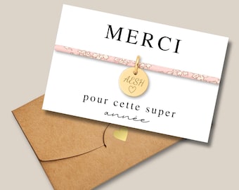 Personalized AESH Bracelet • Cord or Liberty print bracelet with engraved medallion or letter beads • AESH gift with card of your choice