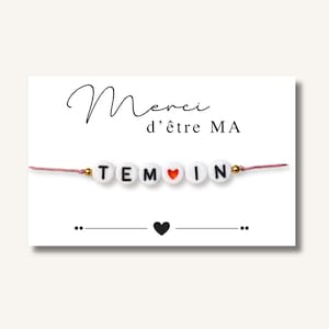 Carte Bracelet "Merci d'être ma témoin" - bracelet personnalisé, bracelet demande témoin, bracelet cadeau FEMME, bracelet annonce mariage