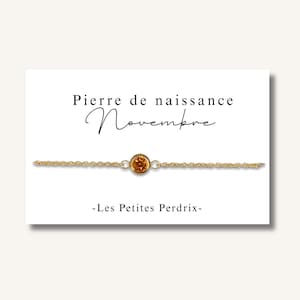 Carte Bracelet pierre de naissance mois de NOVEMBRE chaine en acier inoxydable - bracelet personnalisé, bracelet pierre de naissance, cadeau