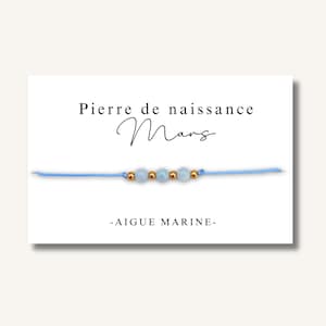 Carte Bracelet petites pierres de naissance mois de MARS - bracelet personnalisé, bracelet pierre de naissance, pierre naturelle