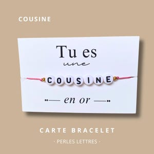 Carte Bracelet "Tu es une cousine en or" - bracelet personnalisé, bracelet cousine, cadeau cousine, bracelet cadeau cousine