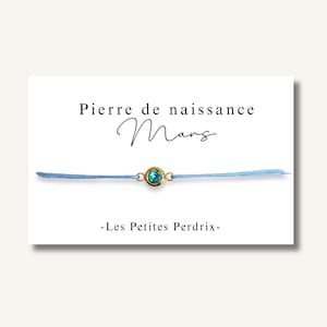 Carte Bracelet pierre de naissance mois de MARS - bracelet personnalisé, bracelet pierre de naissance, cadeau naissance
