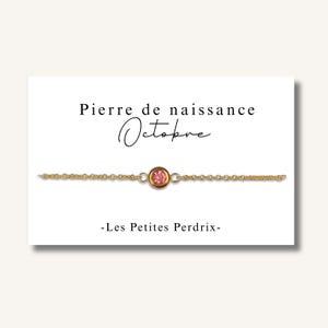 Carte Bracelet pierre de naissance mois d'OCTOBRE chaine en acier inoxydable - bracelet personnalisé, bracelet pierre de naissance, cadeau
