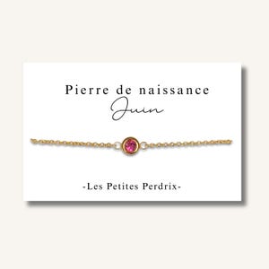 Carte Bracelet pierre de naissance mois de JUIN chaine en acier inoxydable - bracelet personnalisé, bracelet pierre de naissance, cadeau