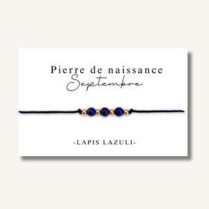 Carte Bracelet petites pierres de naissance mois de SEPTEMBRE - bracelet personnalisé, bracelet pierre de naissance, pierre naturelle