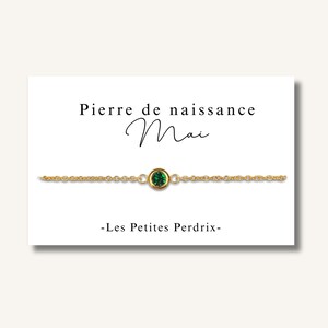 Carte Bracelet pierre de naissance mois de MAI chaine en acier inoxydable - bracelet personnalisé, bracelet pierre de naissance, cadeau