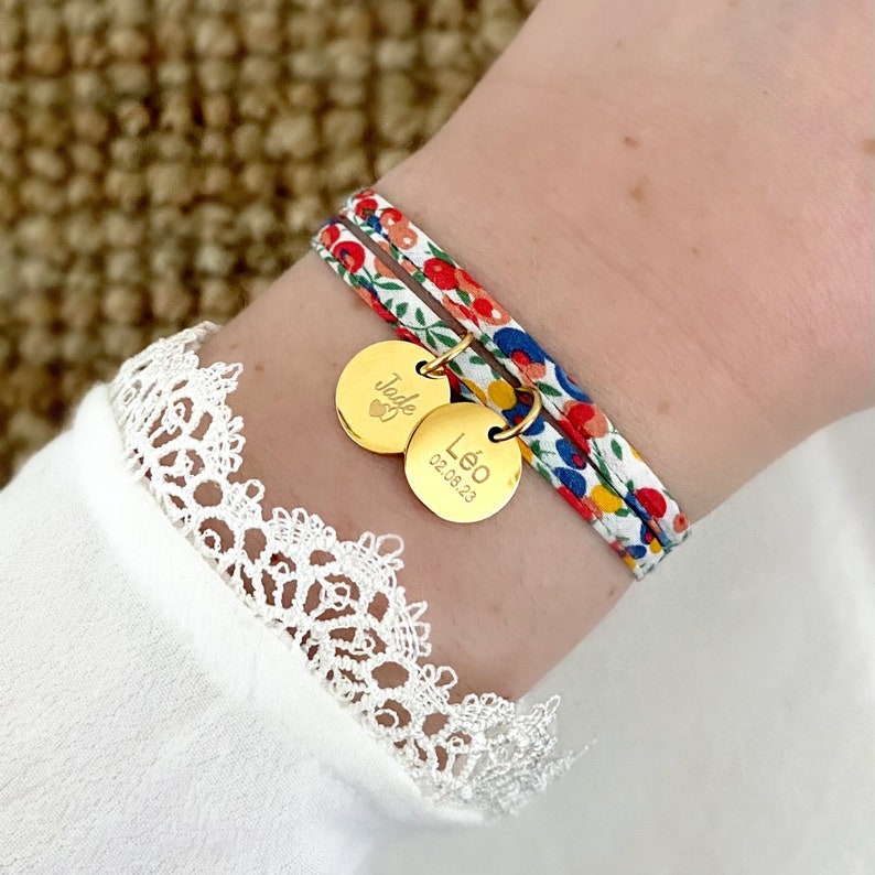 Bracelet personnalisé médaille à graver bracelet liberty cadeau naissance, cadeau personnalisé, bracelet prénom image 1