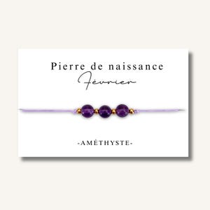 Carte Bracelet grandes pierres de naissance mois de FEVRIER - bracelet personnalisé, bracelet pierre de naissance, pierre naturelle