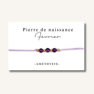 Carte Bracelet petites pierres de naissance mois de FEVRIER - bracelet personnalisé, bracelet pierre de naissance, pierre naturelle