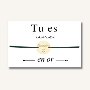 Carte Bracelet "Tu es une marraine en or" - bracelet personnalisé, bracelet marraine, bracelet cadeau, bracelet gravé marraine