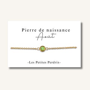 Carte Bracelet pierre de naissance mois d'AOUT chaine en acier inoxydable - bracelet personnalisé, bracelet pierre de naissance, cadeau
