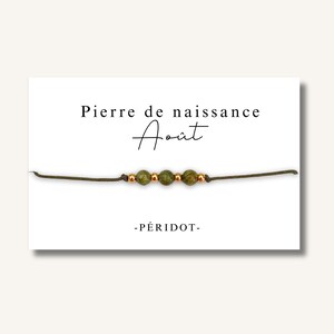 Carte Bracelet petites pierres de naissance mois de AOUT - bracelet personnalisé, bracelet pierre de naissance, pierre naturelle
